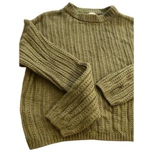 Women’s Green Knit Oversized Medium Cotton Acrylic Cozy